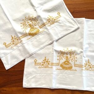 VTG 2PC Cross-stitch Pillowcases